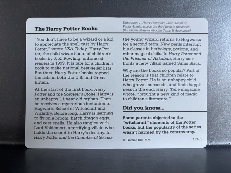 Grolier “Story of America,” The Harry Potter Books, card back